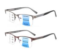 2 Pack Mens Progressive Multifocus Reading Glasses Blue Light Blocking Computer Readers with Spring Hinge Multifocal Eyeglasses (Brown & Gun, 2.5, x)