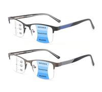 2 Pack Mens Progressive Multifocus Reading Glasses Blue Light Blocking Computer Readers with Spring Hinge Multifocal Eyeglasses (Black & Gun, 1.25, x)