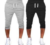2 Pack Mens Sport Shorts Solid Colors Stretch Breathable Lightweight Shorts with Pockets Summer Casual Joggers Knee Length Cropped Trousers Elasticated Waist Cargo Trousers for Running Training Beige