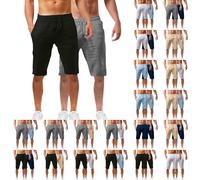 2 Pack Mens Summer Beach Shorts Cotton Linen Shorts Elastic Waist with Pockets Soft Breathable Lightweight Solid Color Pants Oceanside Pants Casual Bermuda Jorts Half Cropped Trousers