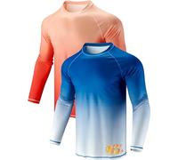 2 Pack Men's Sun Protection Long Sleeve Swim Shirts UPF 50+ Loose Fit Rash Guards Fishing Quick Dry Clothing, Gradient Blue/Orange, M