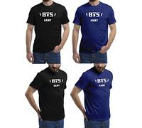 (2-Pack) Mens T Shirt with Stylish Print Casual Short Sleeve Premium Soft Medium Weight Multipack Ideal for Everyday Wear Fast-Drying Essential Crew Neck Noos T-Shirt (BTS- (Black & Navy), XXL)