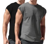 2 Pack Men's Workout Tank Tops Sleeveless Solid Muscle Gym Cut Off Shirt Quick Dry Cap Sleeve Athletic Bodybuilding Tee 2025 Summer Beach Hawaiian Tops Dark Blue