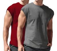 2 Pack Men's Workout Tank Tops Sleeveless Solid Muscle Gym Cut Off Shirt Quick Dry Cap Sleeve Athletic Bodybuilding Tee 2025 Summer Beach Hawaiian Tops Grey