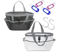 2 Pack Mesh Shower Caddy Portable Quick Dry Hanging Shower Totes Bags with 8-Pocket for College Dorm Room Essentials, Large Capacity Shower Bags with 2 S Hooks 4 Key Tags for Beach Swimming Gym