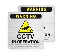 2 Pack Metal CCTV in Operation Sign, CCTV Signage with Self Adhesive 4 Pre Drilled 15 ×15 cm Brushed Aluminium CCTV Signs Outdoor, Waterproof UV Resistant Rustproof for Apartments and Shopping Malls