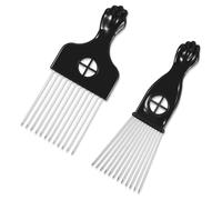 2 Pack Metal Hair Pick, Black Men Beard Pick for Afro, Wide-Tooth Comb Detangling Shower Comb Set for Wigs Braids and Styling Men's and Women's Curly Detangling Tool