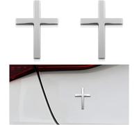 2 Pack Metal Jesus Christ Cross Badge Stickers, Alloy 3D Christian Cross Stickers for Cars, Self Adhesive Scratch Covering Metal Cross Auto Emblem Decal for Car Body Fender Tail (Silver)