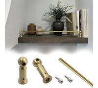 2 Pack Metal Shelf Rail - Solid Brass Decorative Guard Rail for Shelves, Anti-Fall Barrier for Wine Cabinets, Bookcases & Gallery Displays (20in/51cm)