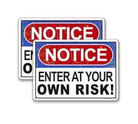 (2-Pack) Metal Tin Sign Danger Enter at Your Own Risk Sign 8x12 Inch Reflective Rust Free Not Responsible for Injuries or Accident Sign Safety Security Caution Tag, Weatherproof, UV Protected