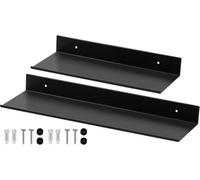 2 Pack Metal Wall Shelves, Black L-Shaped Floating Hanging Shelf, 30Cm 40Cm Rectangular Bathroom For Living Room, Bedroom