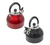 2 Pack, Metallic Black & Red 2.5 Litre Stainless Steel Camping Whistling Kettle for Fishing, Hiking - Portable Travel Teapot for Gas Stove Hob, Electric Stove, Camp Fire | Lightweight, Phenolic Handle