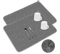 2 Pack Microfiber Dish Drying Mat,24*17 Inch Absorbent Dish Drainer Kitchen Counter,Large Drying Pad for Countertop, Rack and Under Sink(Gray)