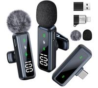 2 Pack Microphone for iPhone with Noise Cancellation, Wireless Microphones for Android/Computer/Laptop, Lavalier Microphone Plug-Play for Video Recording, Interview,YouTube, Facebook,TikTok