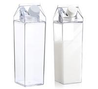2 Pack Milk Carton Water Bottles 34oz/1000ml Leak Proof Plastic Water Bottle Reusable BPA Free Sports Water Bottle Carton Shaped Juice Milk Bottle for Gym Camping Hiking Travel Sports, Dishwasher Safe