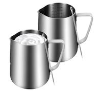 2 Pack Milk Frothing Pitcher, 900ml /32oz Milk Frothing Jug for Coffee Machine, Stainless Steel Coffee Milk Jug with Measurement Mark and Decorating Pen for Latte Art Cappuccino