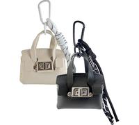 2 pack Mini Backpack Keychain PU Leather Tiny Bags for Purse Pocket Lipstick Bag Card Holder Data Cable Organizer Pouch Orange White, Black+White, Modern