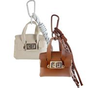 2 pack Mini Backpack Keychain PU Leather Tiny Bags for Purse Pocket Lipstick Bag Card Holder Data Cable Organizer Pouch Orange White, White + Brown, Modern