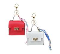 2 pack Mini Backpack Keychain PU Leather Tiny Bags for Purse Pocket Lipstick Bag Card Holder Data Cable Organizer Pouch Orange White (White+Rose Red)