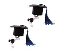 2 Pack Mini Graduation Caps with Blue Tassels, Mini Pet Graduation Caps Small Animal Bachelor Hats with Adjustable Elastic Strap for Cats and Dogs Photo Props Party Supply (2, Black)