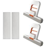 2 Pack Mini Mops, Foldable Mops for Small Spaces with 2 Refill Sponges, 15x13x3cm Self-Squeezing Desktop Cleaning Sponge Mop for Dry & Wet Use, Portable White and Orange Mini Foldable Desktop Mop