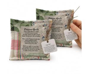 2 Pack Mini Prayer Quilt with Cross Patchwork Square Inspirational Gift | 10cm pocket size, cotton fabric, vintage patchwork, hand washable, for spiritual comfort, gifting & daily encouragement
