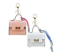 2 pack Mini Purse Keychain PU Leather Tiny Bags for Purse Pocket Lipstick Bag Card Holder Data Cable Organizer Pouch Orange White (Pink+White)