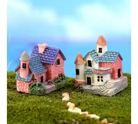 2-Pack Mini Resin Fairy House Set - DIY Enchanted Cottage Decor for Terrariums/Bonsai/Dollhouses, Whimsical Yard and Desk Ornaments (Castle Design, Indoor/Outdoor Use)