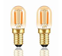 2 Pack Mini T22 E14 Vintage Light Bulb 1W, 100LM Amber Glass Warm White 2200K, 10W Equivalent, Non-dimmable, Tubular E14 LED Filament SES Small Edison Screw Night Light Bulb for Fridge Salt Lamp