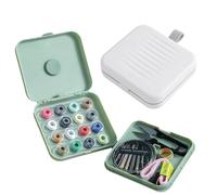 2 Pack Mini Travel Sewing Kit, Essential 21 Piece Sewing Accessories in Megnetic Boxed with Threads Needles Scissors Leather Ruler Thimble (White & Green)