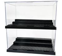 2 Pack Minifigures Figure Display Case - 3-Tier Acrylic Dustproof Black | Wide-body, Holds 30+ Minifigures, Detachable Step Design for BrickHeadz, Desk Display or Stackable, Gifts for Collectors
