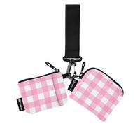2 Pack Minimalist Business Card Money Wallet with Keychain for Women Girls, Gingham Pink Pastel White Scottish Buffalo, 4.13"(L) x 3.5"(W), Travel Accessory