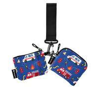 2 Pack Minimalist Card Case with Keychain for Women Girls, Ambulance Firefighter Fire Truck, 4.13"(L) x 3.5"(W), Travel Accessory