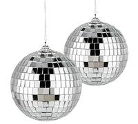 2 Pack Mirror Balls, 10cm Silver Disco Ball Reflective Mirror Ball Glass Mirror Glitter Ball Disco Mirror Ball Decorations for DJ Wedding Stage Party Christmas