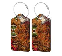 2 Pack Mixed African Graphic Print Luggage Tags for Suitcases PU Leather Privacy Protection Bag Tags Travel Essentials
