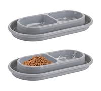 2 Pack Moat Barrier Pet Bowls, Dual Dog Cat Feeder with Large Capacity Barrier Dishes, PP Food and Water Dispenser, Spill Control Design, Easy Clean for Home Feeding