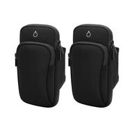 2 Pack Mobile Phone Armband, Sports Arm Bag with Headphone Jack and Two Pockets for Running, Fitness (Black)
