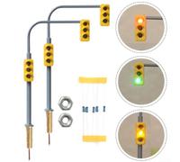 2-Pack Model Train Traffic Lights with Wires and Resistors | for 3v DC operation, 20mA current safe, includes resistors, prevents overheating, long lifespan