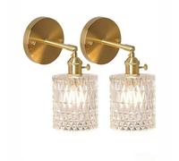 2-Pack Modern d Wall Sconces - Mid-Century Adjustable Bedside Lamps with Clear Glass Shade & Brass Switch, Hardwired Lighting for Bedroom Decor