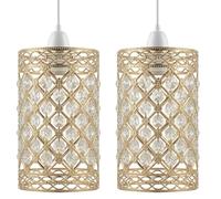 2 Pack Modern French Gold Crystal Pendant Light Shade, Jewels Modern Easy Fit Ceiling Light Shade with Diameter 10 cm - Height 19 cm Lamp Shades for Bedroom Kitchen Living Room Dining Room