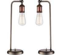 2 Pack Modern Hangman Table Lamp Aged Copper Pewter Industrial Arm Bedside Light