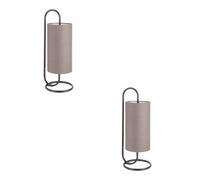 2 Pack Modern Matt Black Oval Table Lamp Desk Light & Grey Fabric Shade