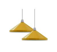 2 Pack Modern Retro 33.5cm Metal Cone Yellow Lampshade Easy Fit with 4cm Top Hole Pendant Light Shade for Kitchen Living Room Bedroom Café Décor