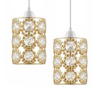 2 Pack Modern Sun Flower French Gold Crystal Pendant Light Shade, Jewels Modern Easy Fit Ceiling Light Shade with Diameter 9 cm - Height 14 cm Lamp Shades for Bedroom Kitchen Living Room