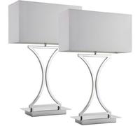 Loops 2 PACK Modern Table Lamp Light Chrome Metal & White Shade Square Desk Sideboard Loops White