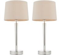 2 PACK Modern Table Lamp & USB Charger Nickel & Mink Shade Metal Bedside Light