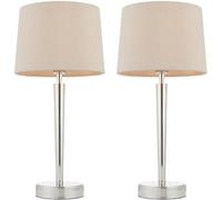 2 Pack Modern Table Lamp & Usb Charger Nickel & Mink Shade Metal Bedside Light