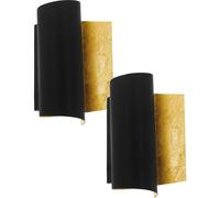 2 PACK Modern Wall Light Colour Black Gold Curved & Rounded Shade E27 1x40W
