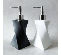 2 Pack Modern White & Black Soap Dispenser Set with Silver Pump for Bathroom and Kitchen, Contemporary Art Style, Matte Finish, Rust Proof, 8.5oz