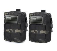 2 Pack Molle Pouches - Vest Cell Phone Holster Belt Waist Bag EDC Accessories Small Utility Pouch With Flag Patch Tactical Compact Water-Resistant Black Camo